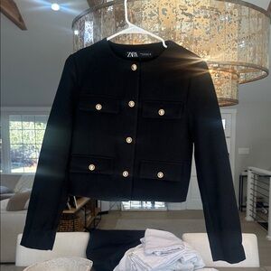 Zara Women's Black lady Blazer with Gold Buttons